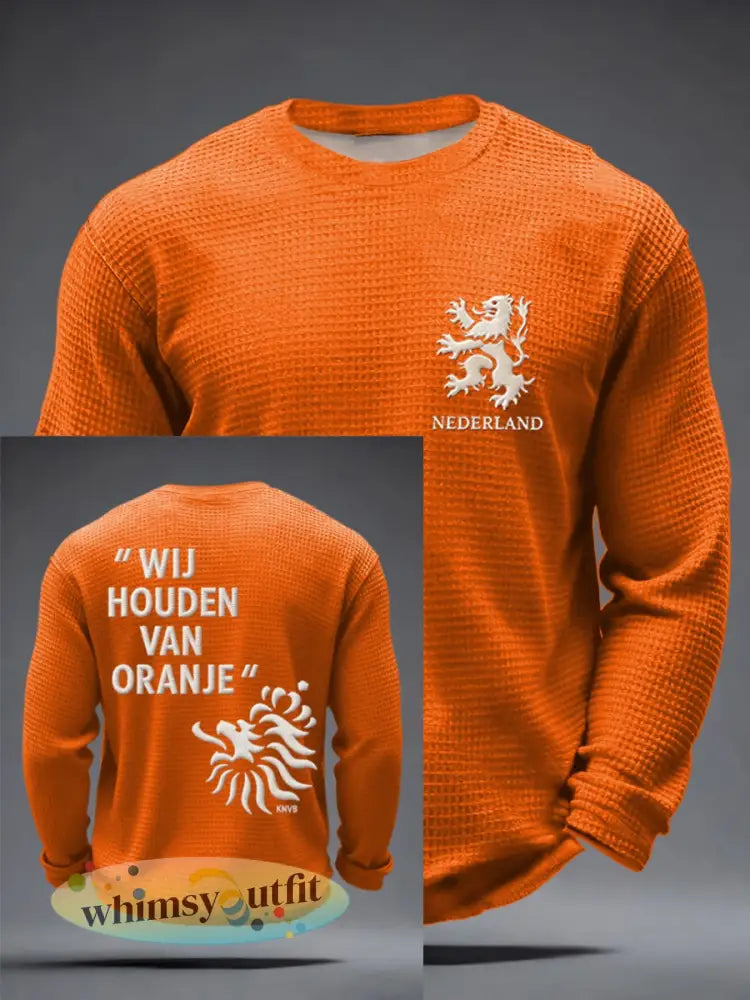 Heren Koningsdag Wafelshirt - Sinaasappel / S