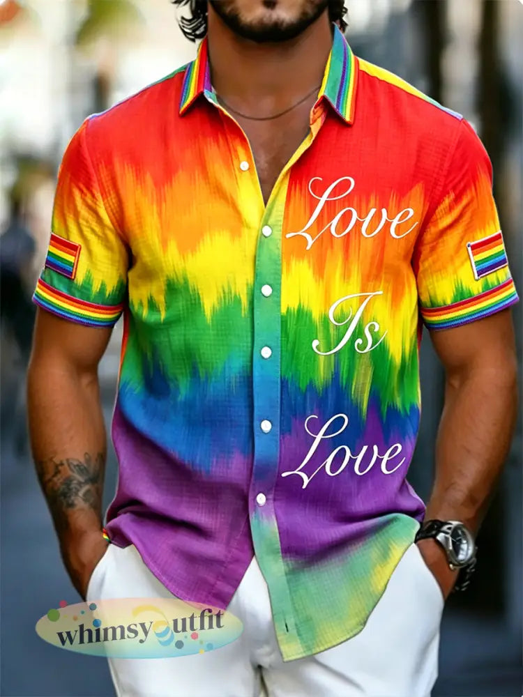Heren LGBT regenboogprint casual shirt met korte mouwen - Veelkleurig / S