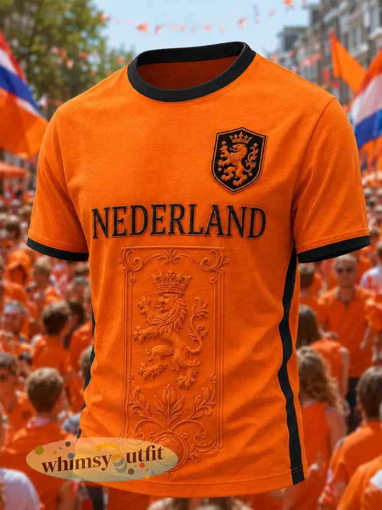 Heren Nederland-print casual T-shirt - Sinaasappel / S