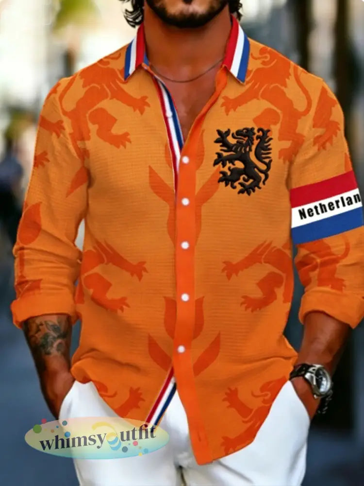 Heren Nederlands Wafelshirt - Sinaasappel / S