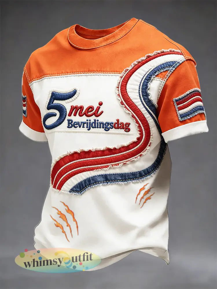 Heren Nederlandse Bevrldingsdag Geborduurd Patchwork 3D Gedrukt Casual T-shirt - Veelkleurig / S