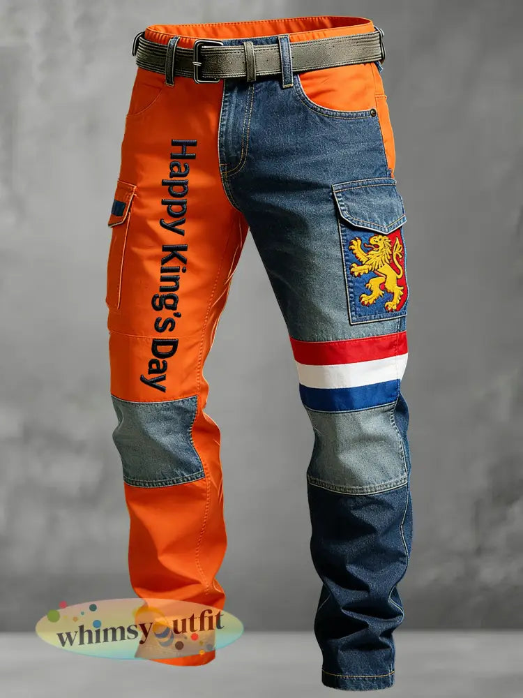 Heren Nederlandse Koningsdag herdenkingsartikel patchworkprint casual broek - A / S