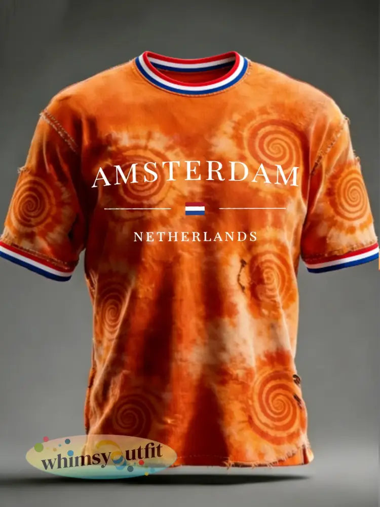Heren Nederlandse Koningsdag t-shirt met korte mouwen - Sinaasappel / S