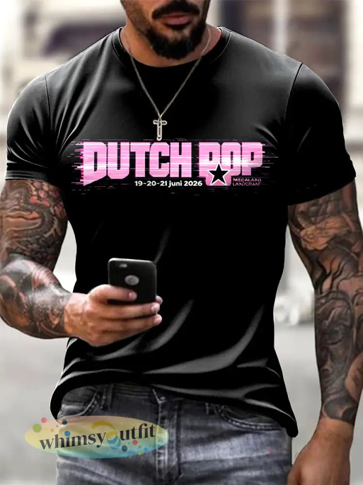 Heren Nederlandse popprint casual minimalistisch zwart T-shirt - Zwart / S