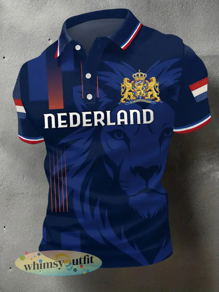 Heren Nederlandse vlag print casual polo - Diep Blauw / S