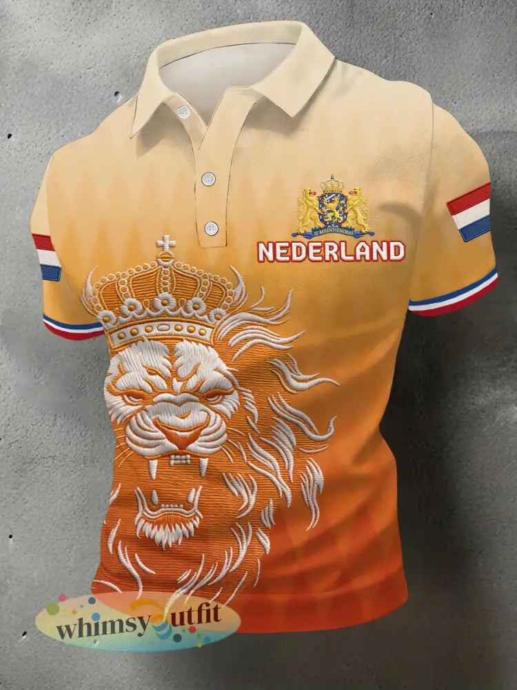 Heren Nederlandse vlag print casual polo - Sinaasappel / S