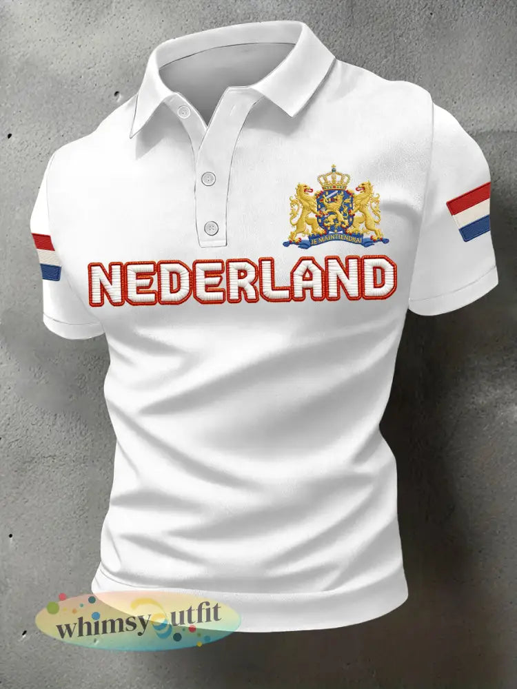Heren Nederlandse vlag print casual polo - Wit / S