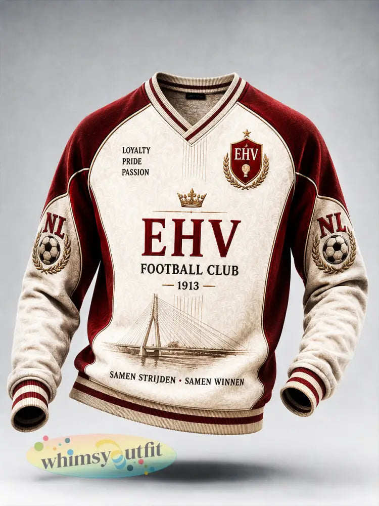 Heren Off-White PSV Eindhoven Eredivisie voetbal patchworkprint sweater met V-hals - Romig-Wit / S
