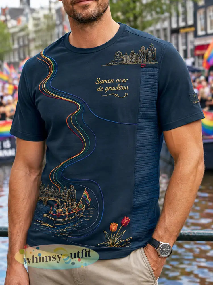 Heren Retro “Pride in Nederland” Artistiek Casual T-shirt - als foto / S