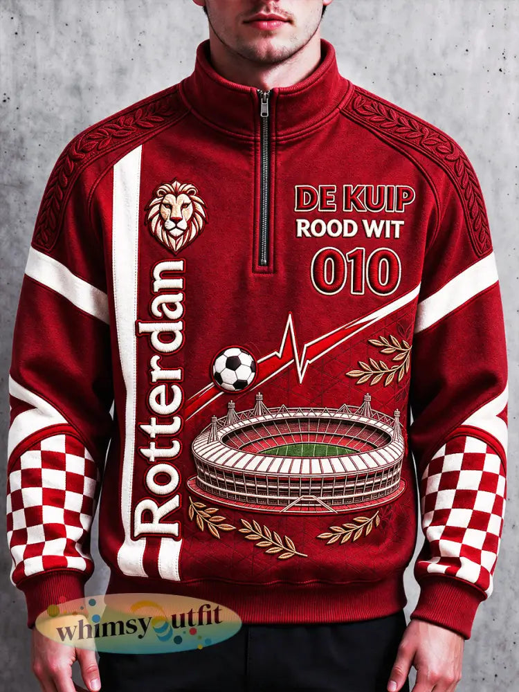 Heren Rood Nederlands Voetbal Feyenoord Gedrukt Casual Sweatshirt - Rood / S