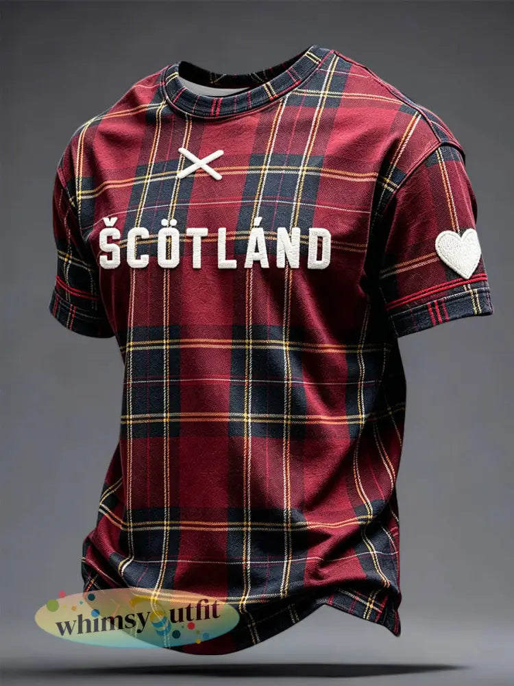 Heren Schotland Voetbal Lover Hart Gedrukt T-shirt - Rood / S