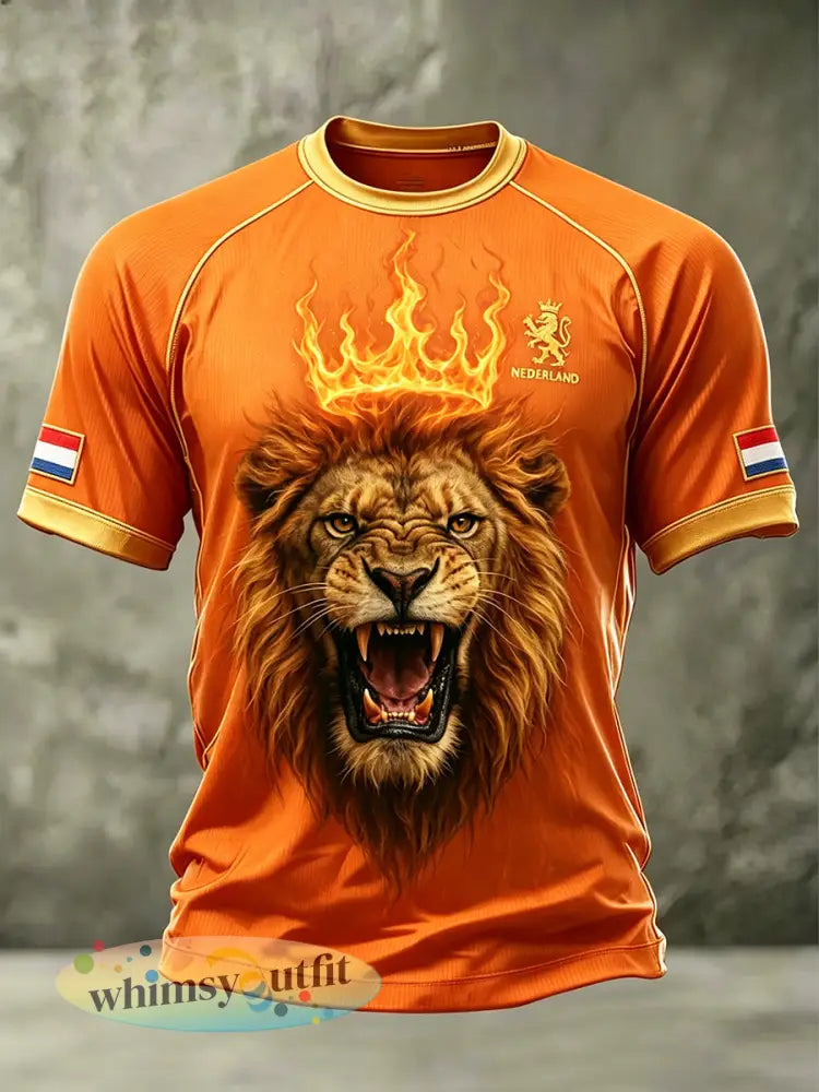 Heren T-shirt in voetbalstijl met leeuwenprint en raglanmouwen - A / S