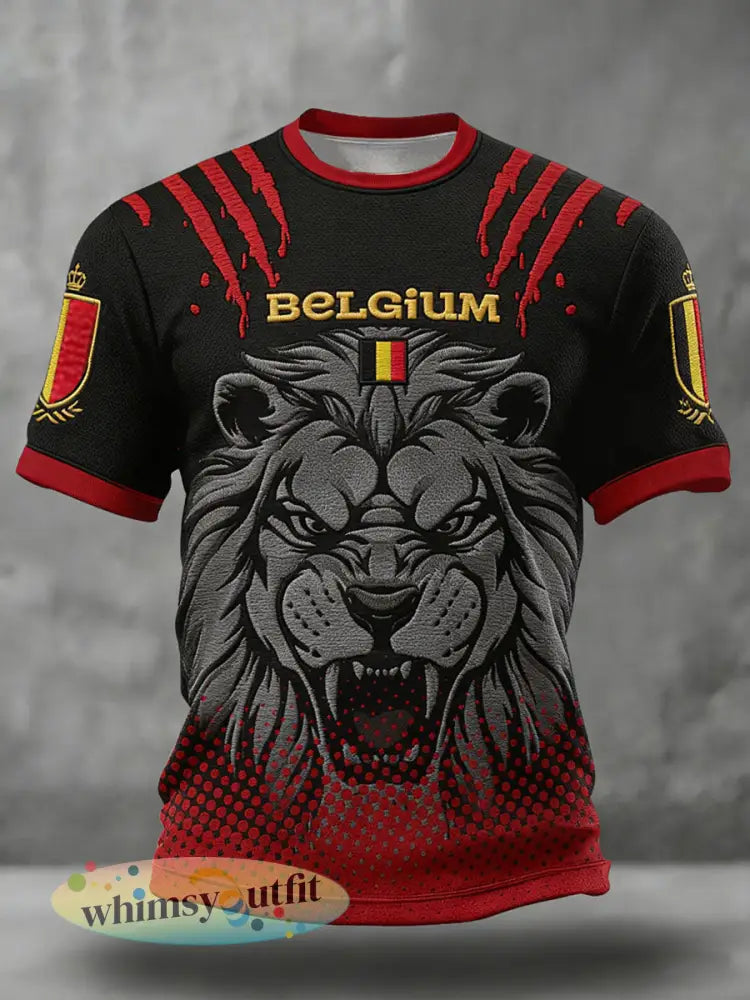 Heren T-shirt met Belgisch voetbalthema en print - Zwart / S