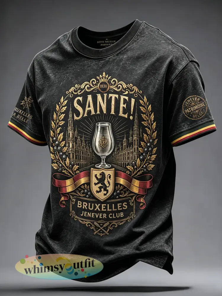 Heren T-shirt met Belgische nationale dagbieren en kunstprint - Rood / S