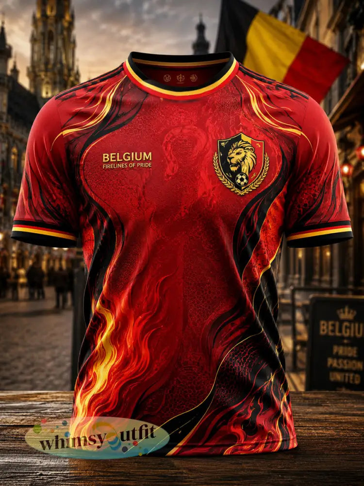 Heren T-shirt met Belgische voetbal- liefdes- en trotsmotieven in opdruk - Rood / S
