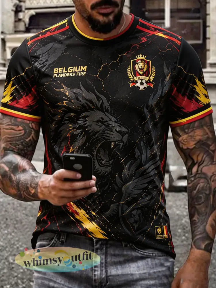 Heren T-shirt met Belgische voetbal- liefdes- en trotsmotieven in opdruk - Zwart / S