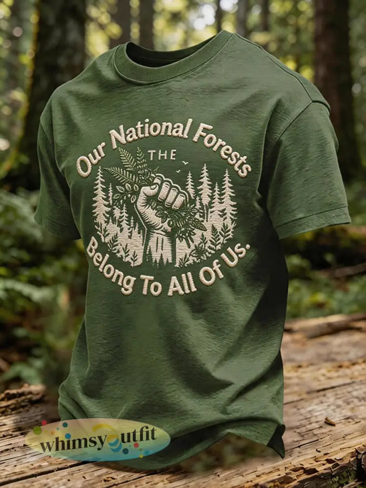 Heren T-shirt met bosbehoudsprint - Groen / S