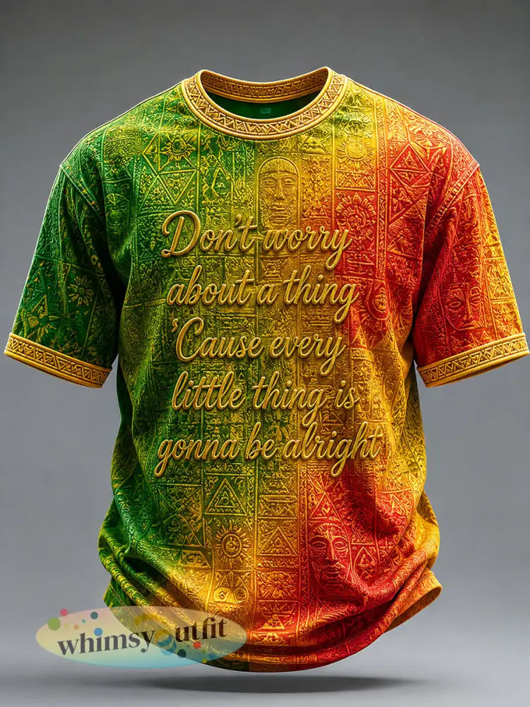 Heren T-shirt met casual print: ‘Every Little Thing Is Gonna Be Alright’ - als foto / S