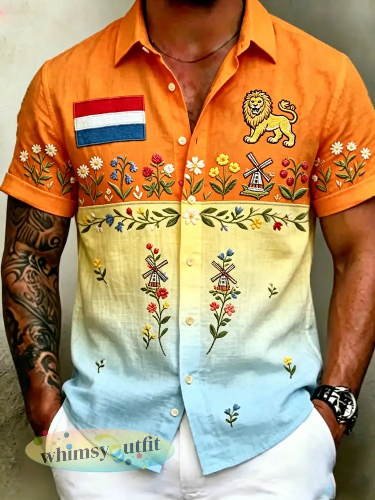 Heren T-shirt met korte mouwen en kunstprint ter herinnering aan Koningsdag - A / S