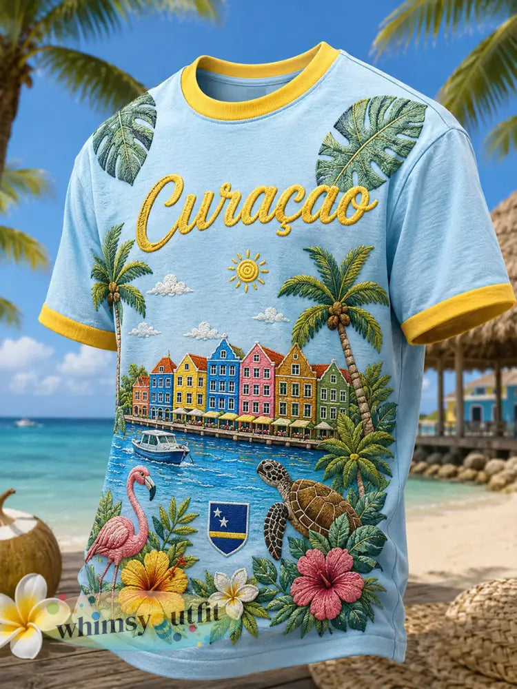 Heren T-shirt met korte mouwen en print in vakantiestijl voor op het eiland - A / S