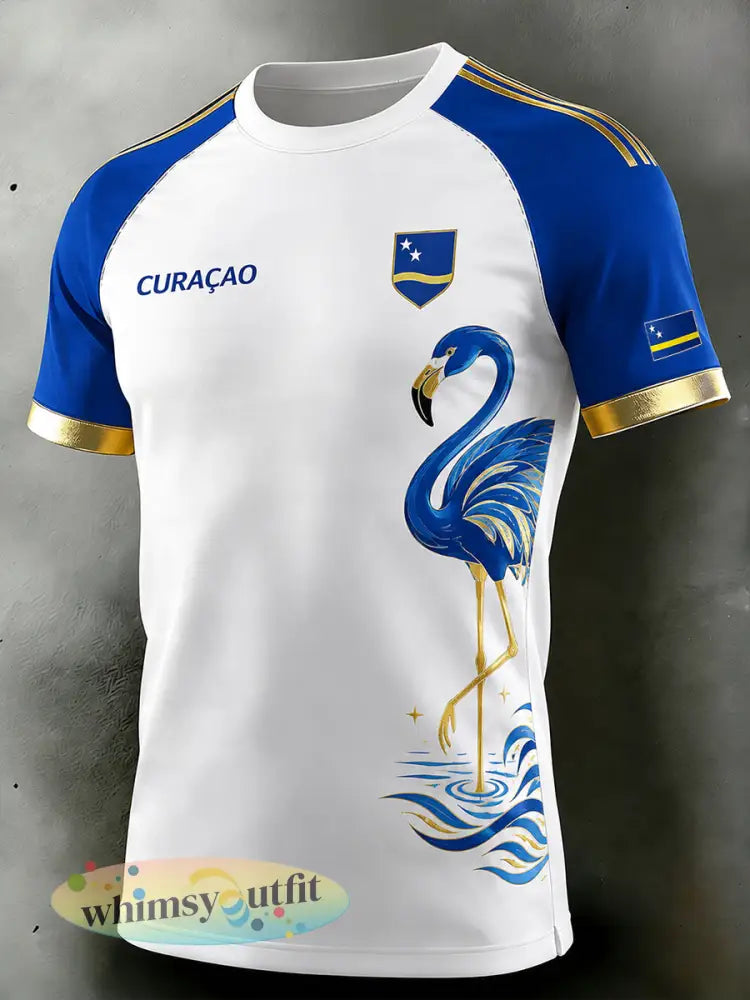Heren-T-shirt met korte mouwen en raglanmouwen bedrukt met een eilandvoetbalthema - A / S