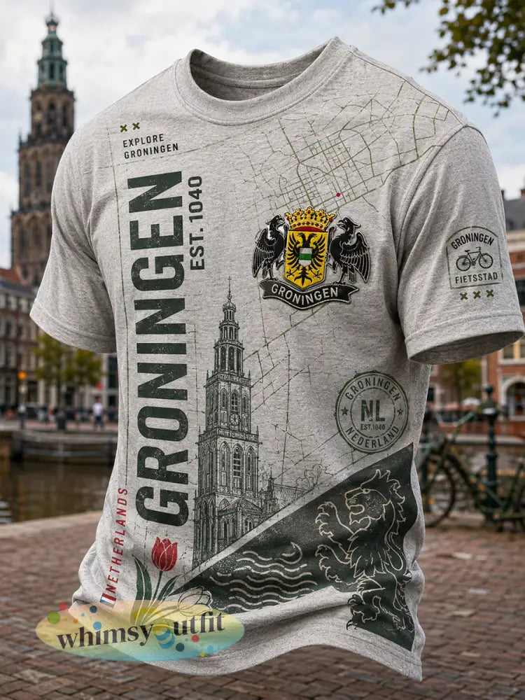 Heren-T-shirt met korte mouwen en stedelijke herdenkingsprint - A / S