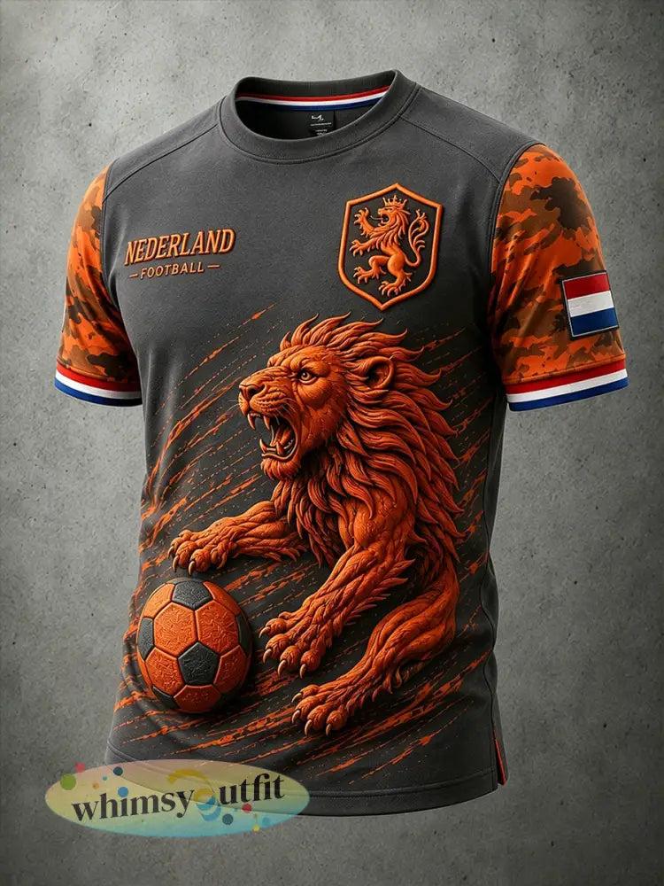 Heren-T-shirt met korte mouwen en voetballeeuwenprint - A / S