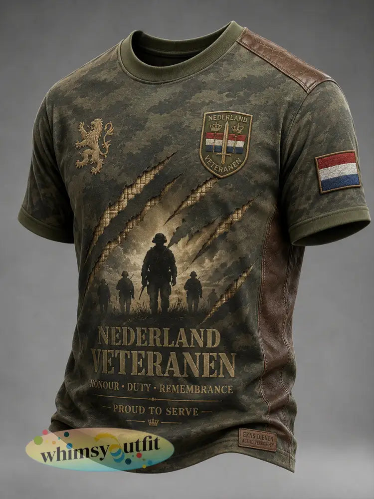 Heren T-shirt met korte mouwen in retrocamouflageprint voor veteranen - A / S