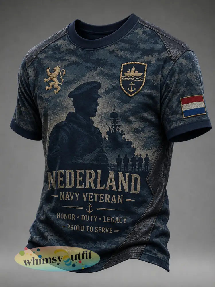 Heren T-shirt met korte mouwen in retrocamouflagestijl en veteranelementen - A / S