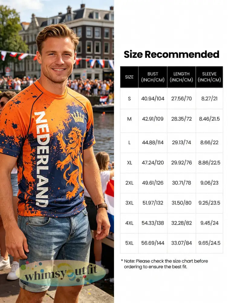 Heren T-shirt met kunstprint ter herinnering aan Koningsdag - H / S
