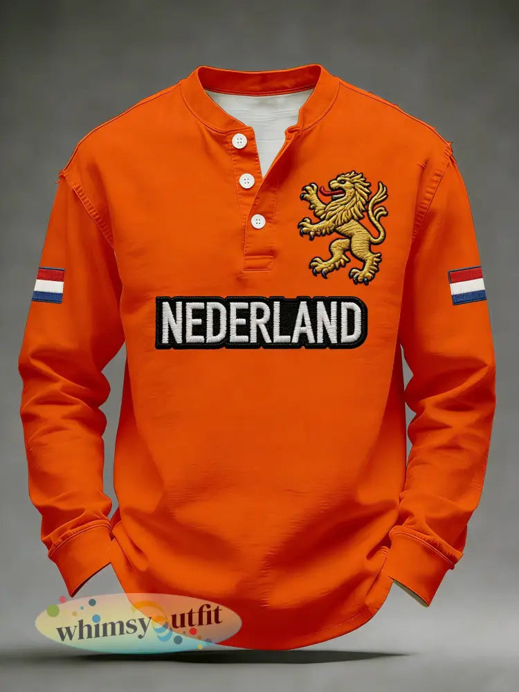 Heren T-shirt met lange mouwen en print voor de Nederlandse Koningsdag - A / S