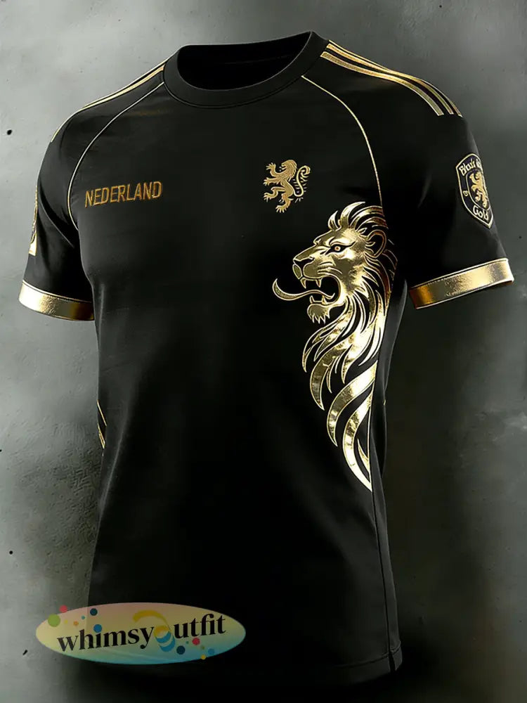 Heren T-shirt met leeuwelement raglanmouwen en korte mouwen - A / S