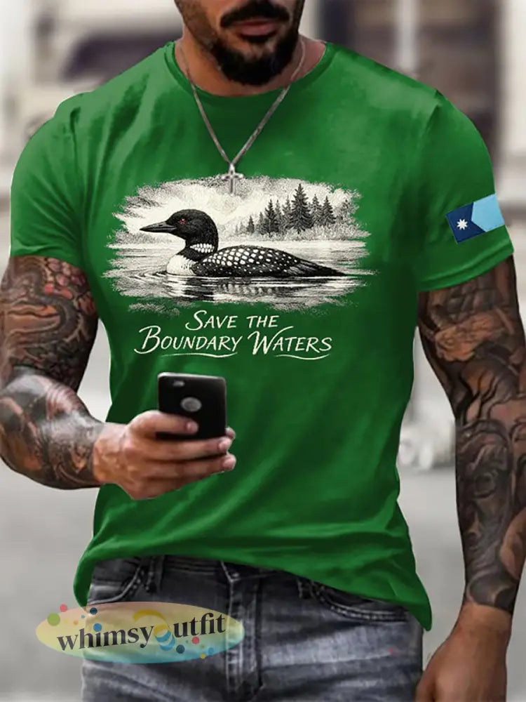 Heren T-shirt met opdruk ’Save The Boundary Waters’ - Groen / S