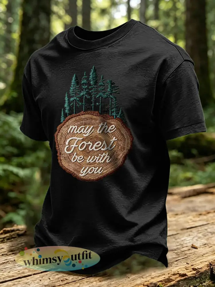 Heren T-shirt met print ’May The Forest Be With You’ casual - Zwart / S