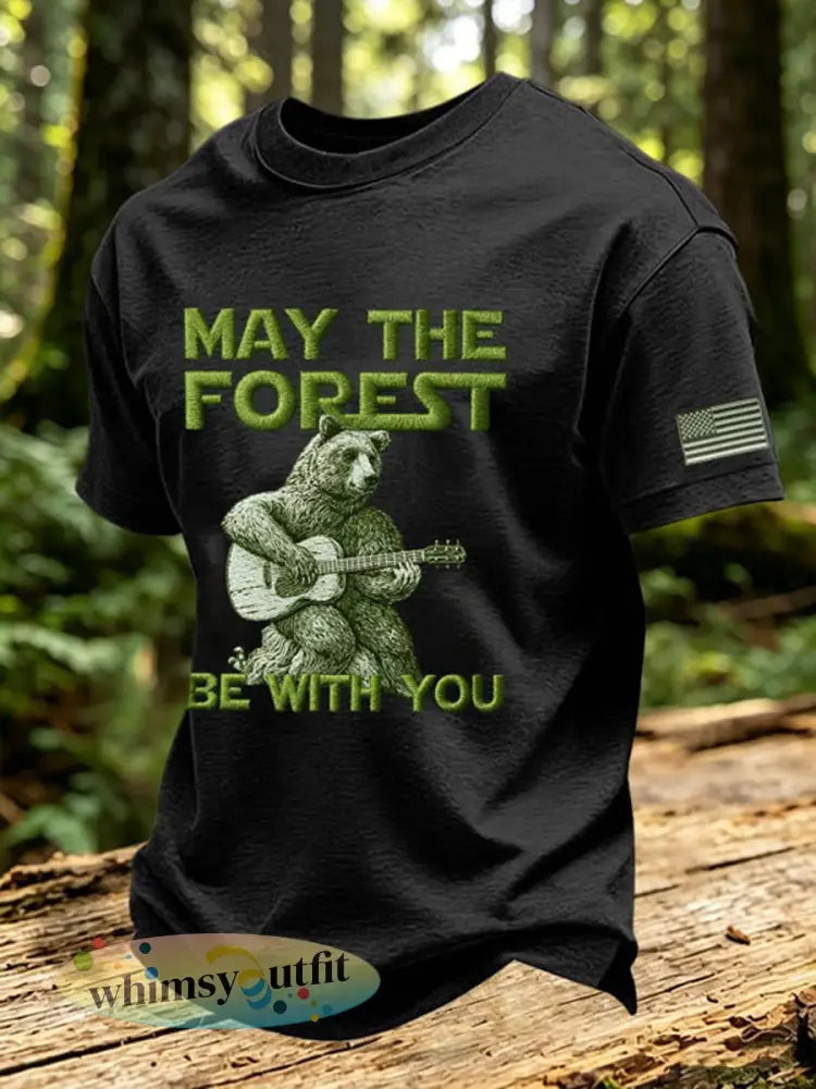 Heren T-shirt met print ’May The Forest Be With You’ casual - Zwart / S