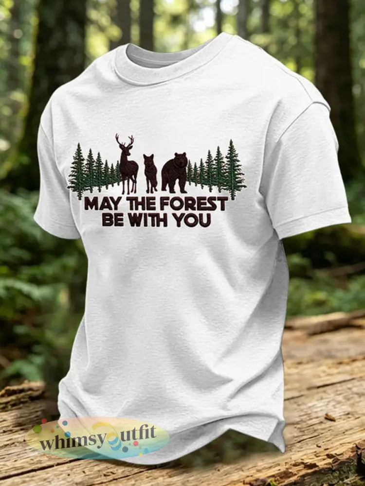 Heren T-shirt met print: May The Forest Be With You - Wit / S