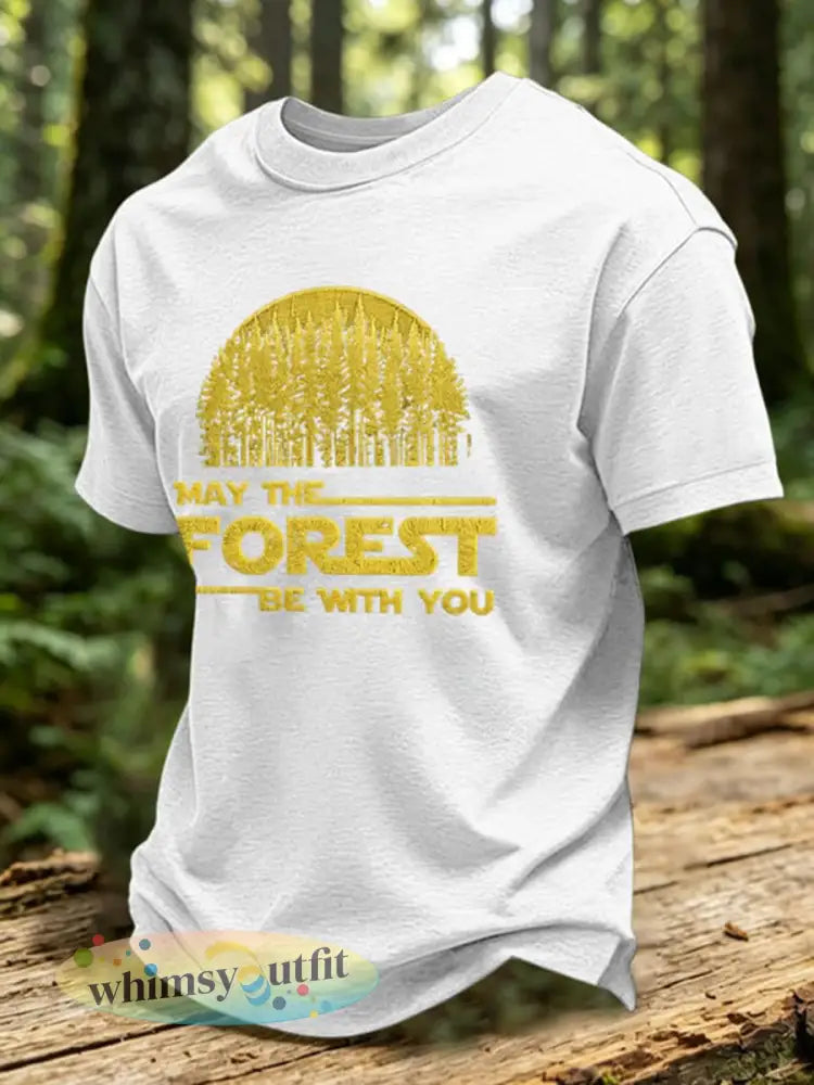 Heren T-shirt met print: May The Forest Be With You - Wit / S