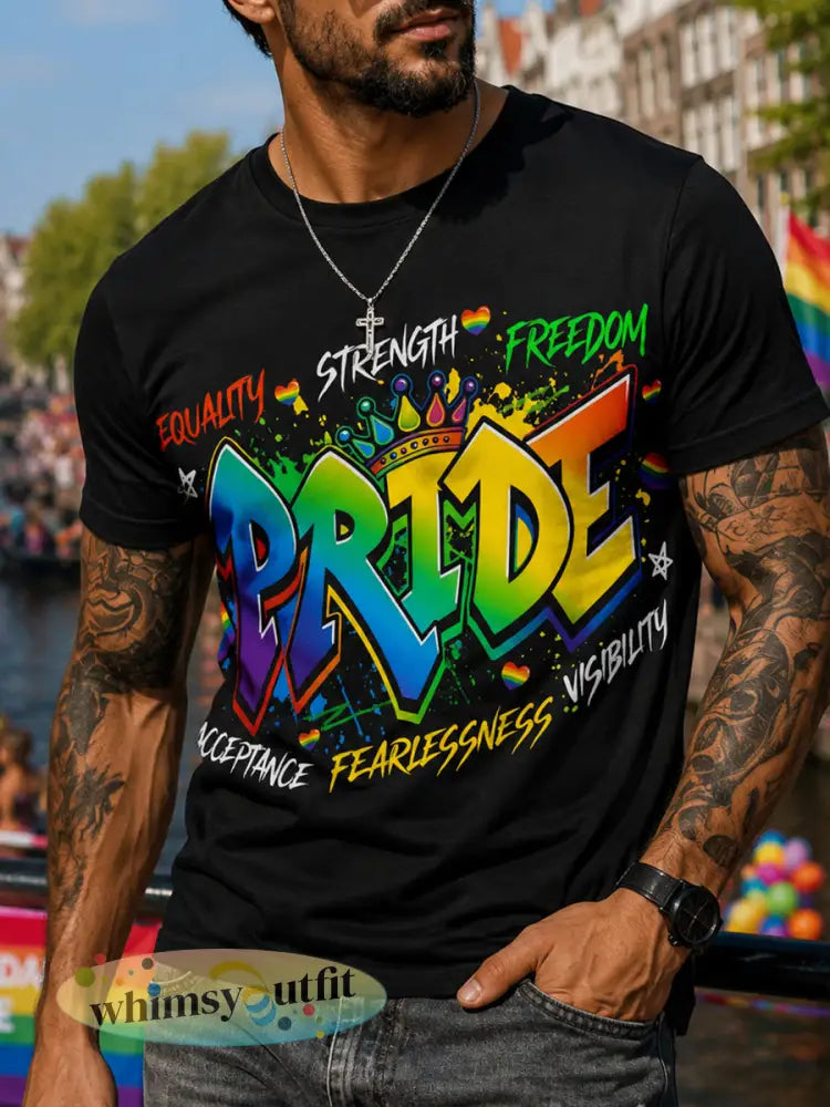 Heren-T-shirt met regenboogprint en korte mouwen voor de LHBT-gemeenschap - A / S
