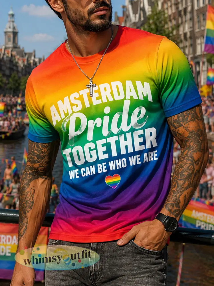 Heren-T-shirt met regenboogprint en korte mouwen voor de LHBT-gemeenschap - A / S