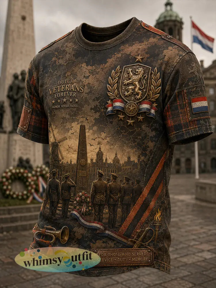 Heren T-shirt met retro veteraanprint en korte mouwen - A / S