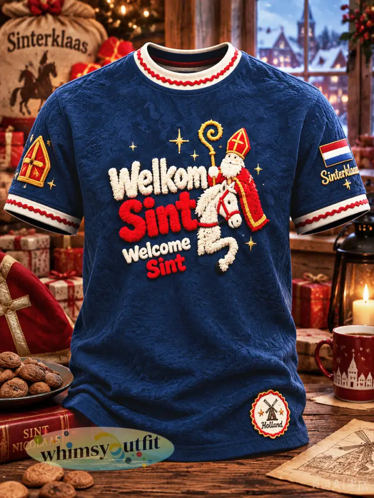 Heren T-shirt met schattige print voor Sinterklaasdag casual stijl - Diep Blauw / S