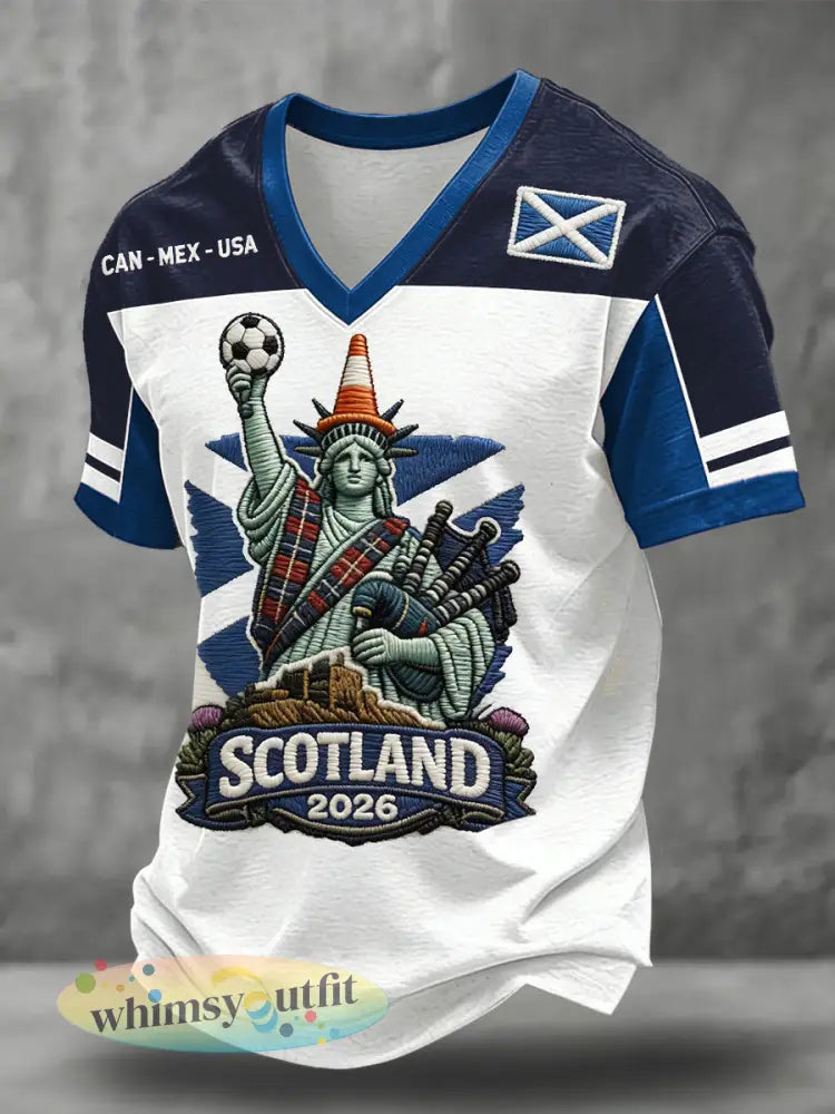 Heren T-shirt met Schots voetbalthema en opdruk - Wit / S