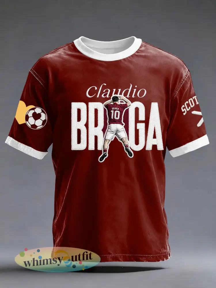 Heren T-shirt met Schotse voetbalthema en hartontwerp - Rood / S