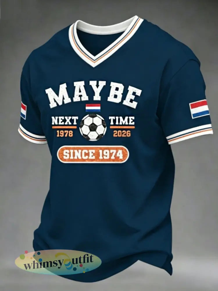 Heren T-shirt met V-hals - Blauw / S