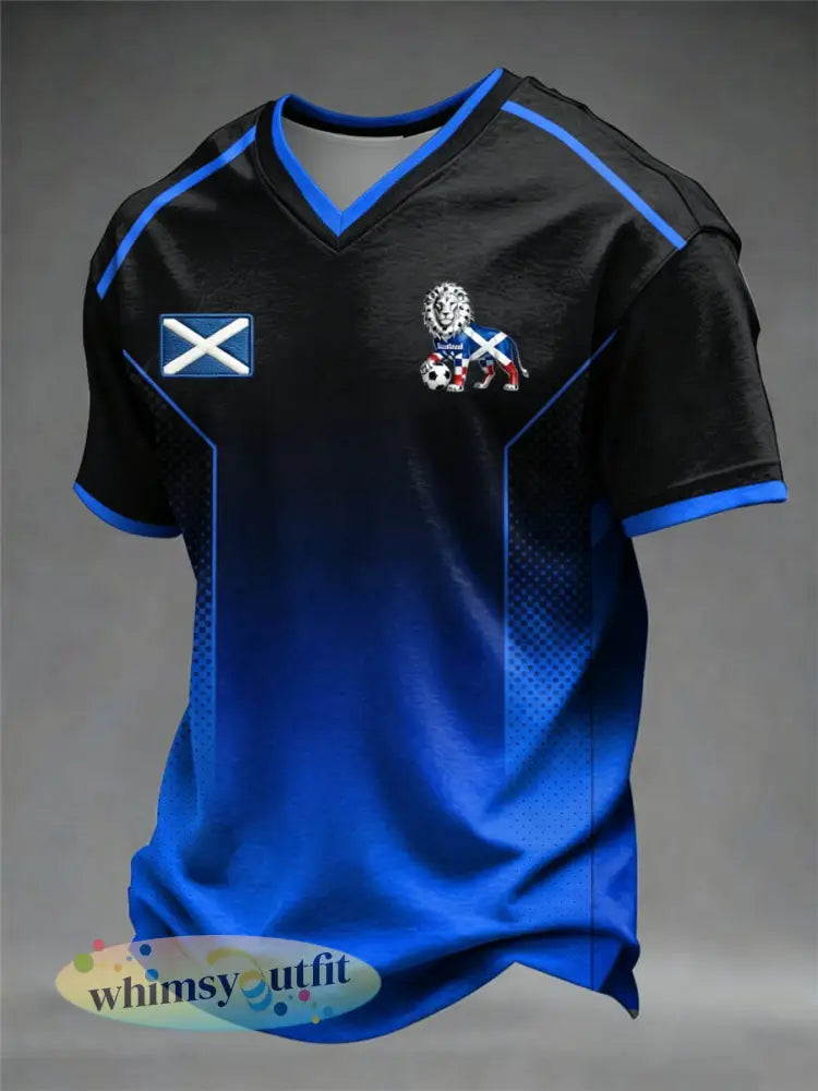 Heren UK Football Lover Schotland Gedrukt T-shirt met V-hals - als foto / S