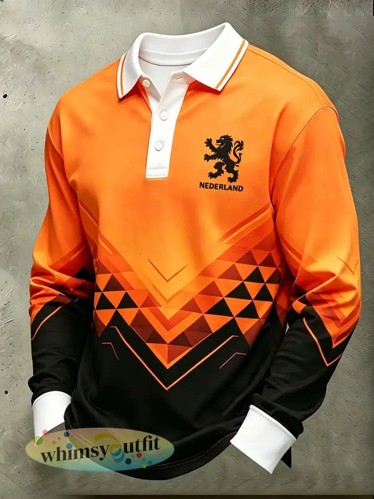 Heren voetbaljersey-stijl bedrukt poloshirt met lange mouwen - A / S