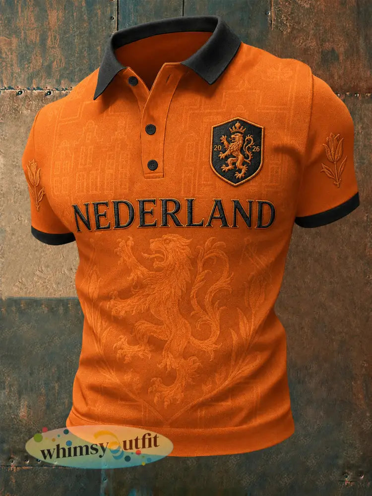 Herencadeau voor voetbalfans Print casual polo - Sinaasappel / S