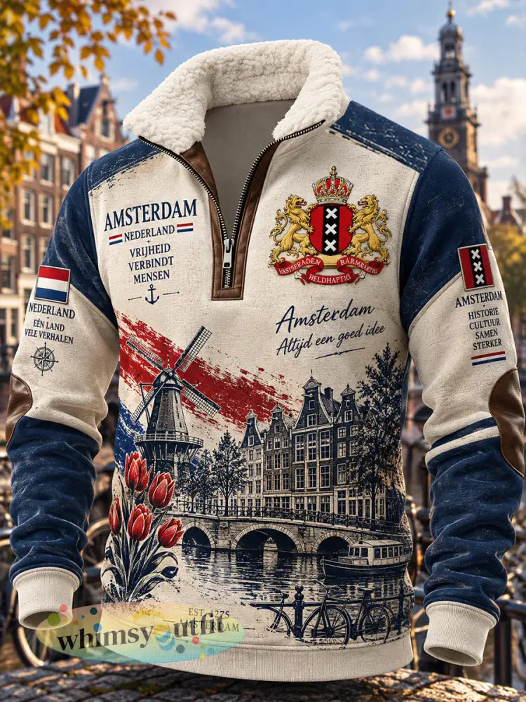 Herenhoodie met lange mouwen en opstaande kraag voorzien van een grafische print ter herdenking van de stad - A / S