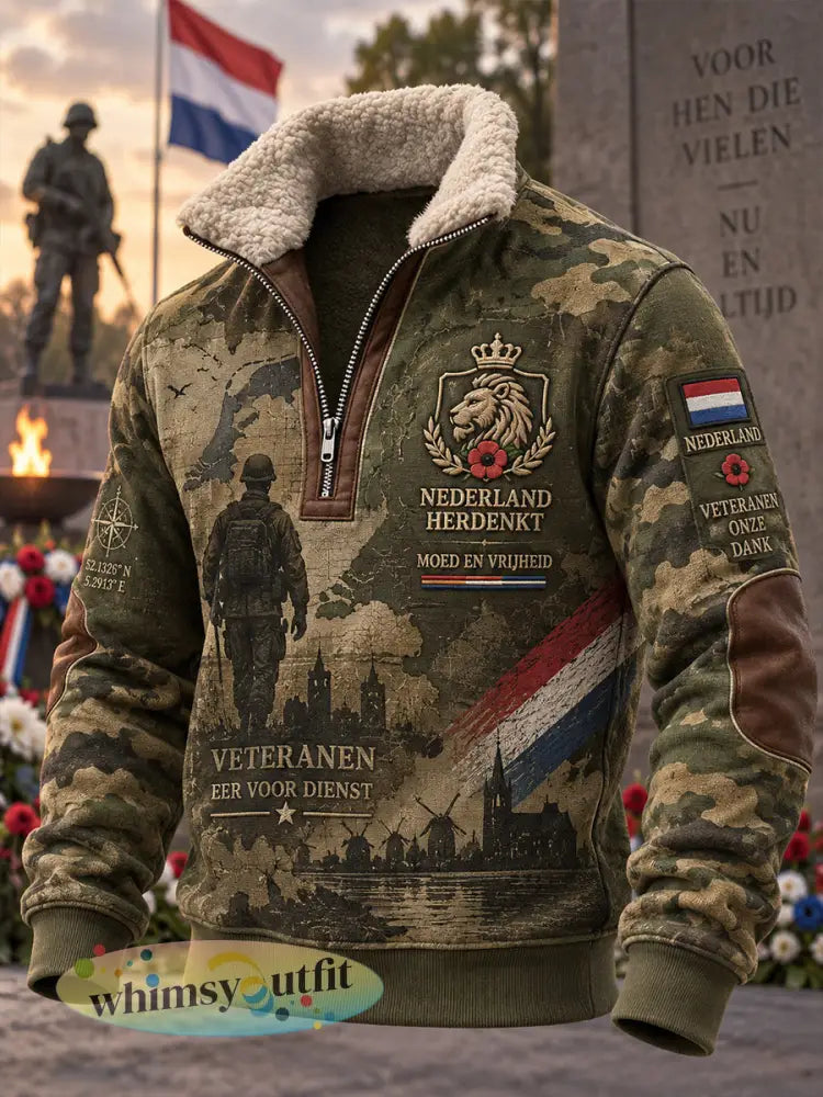 Herenhoodie met lange mouwen en opstaande kraag voorzien van een grafische print ter herdenking van veteranen - A / S