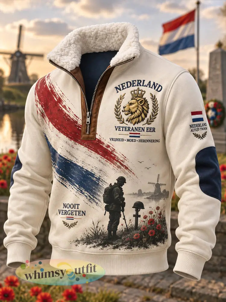 Herenhoodie met lange mouwen en opstaande kraag voorzien van een grafische print ter herdenking van veteranen - A / S